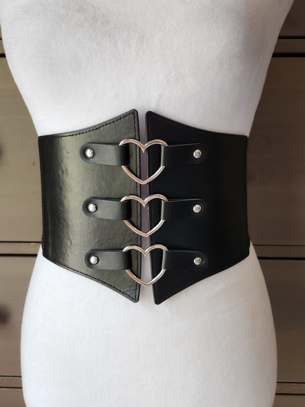 Black Wide Waist Corset Belt with Heart Buckles